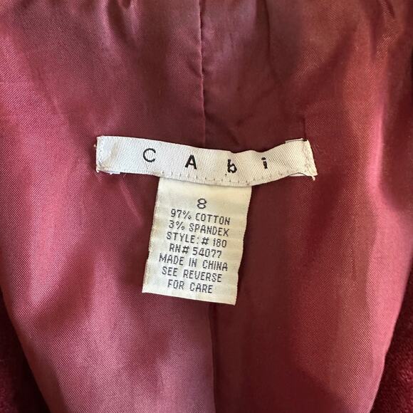 CAbi Women’s The Poet Velvet Embroidered Blazer Burgundy Cotton Blend | Size 8 - Picture 7 of 14